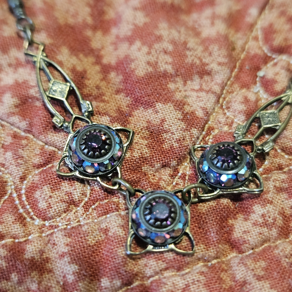 Clara Beau Blue and Purple Crystals in a Antiqued Chain Necklace And Earring Set